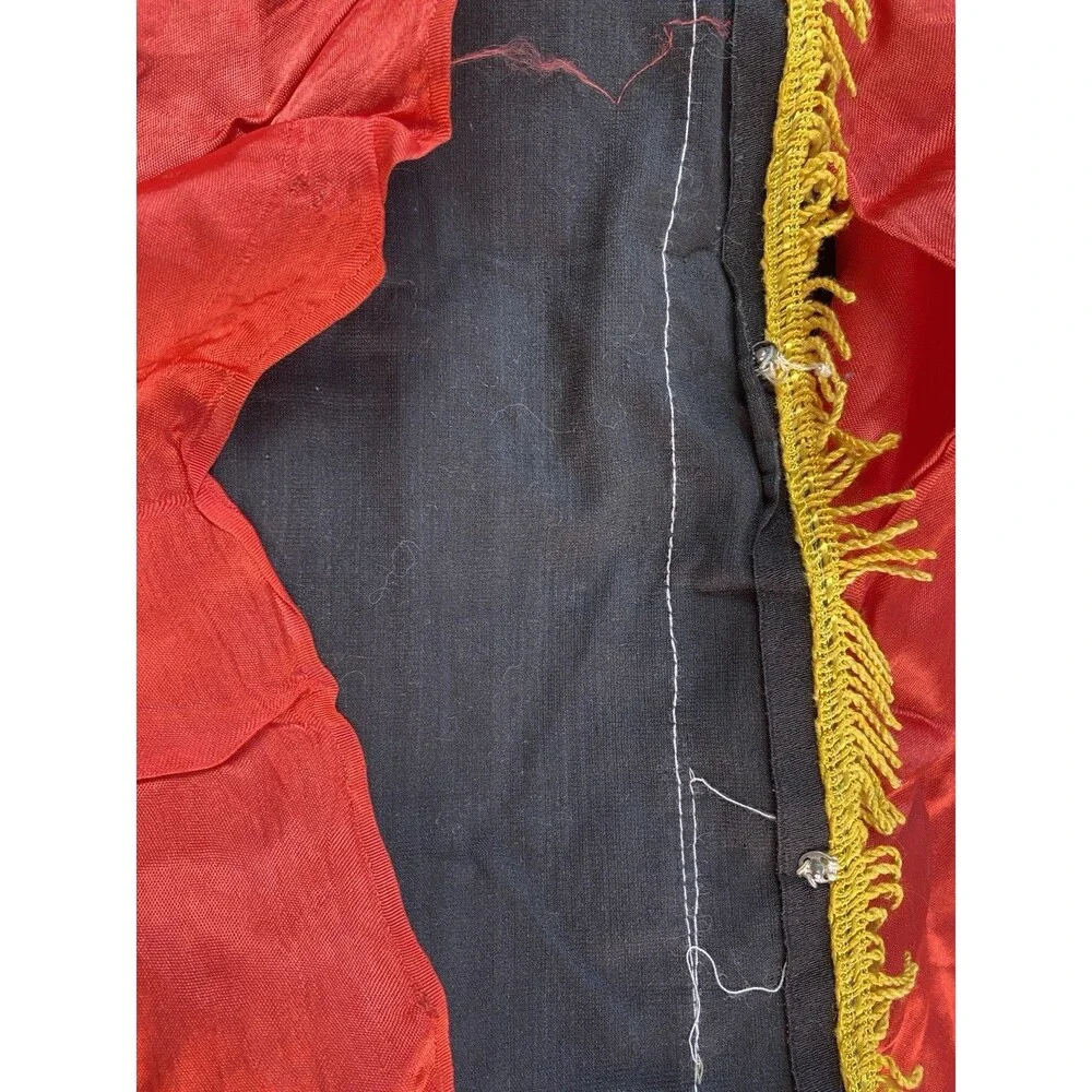 Vintage Asian Pagoda Velvet Silk Pillowcase Set Gold Fringe Oriental Decor -2
